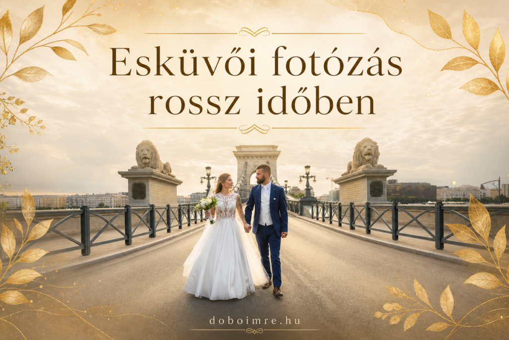 Esküvői fotózás rossz időben — esküvői pár felhős ég alatt a Lánchídon, doboimre.hu blog header