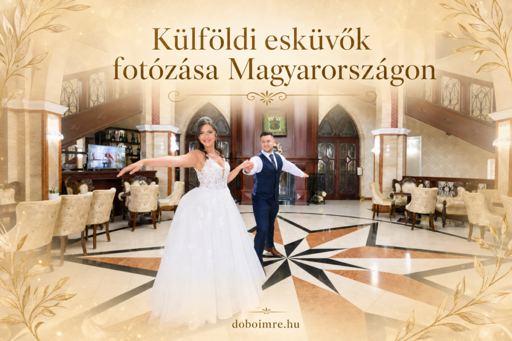 Esküvői pár egy magyar kastélyszálló dísztermében – külföldi esküvők fotózása Magyarországon