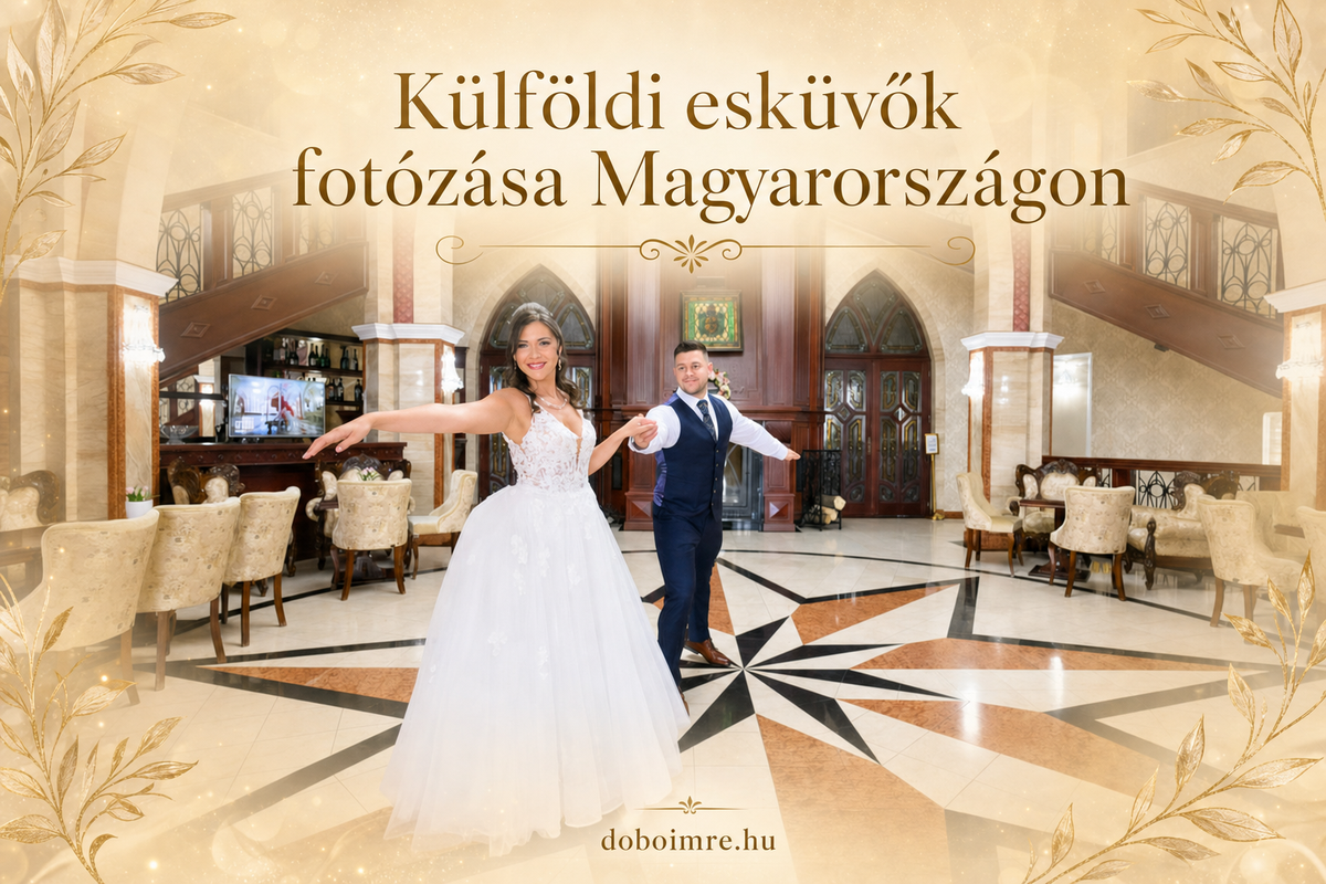 Esküvői pár egy magyar kastélyszálló dísztermében – külföldi esküvők fotózása Magyarországon