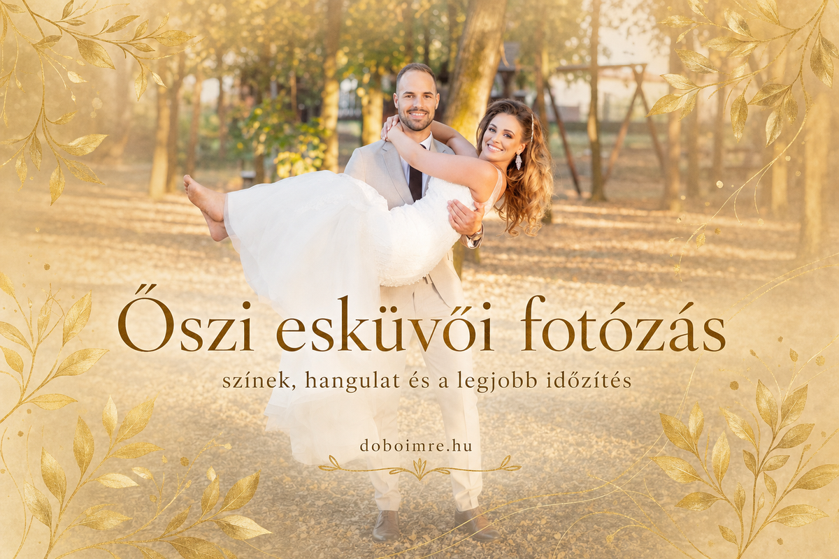 Őszi esküvői fotózás – aranyló naplemente a parkban, doboimre.hu blog